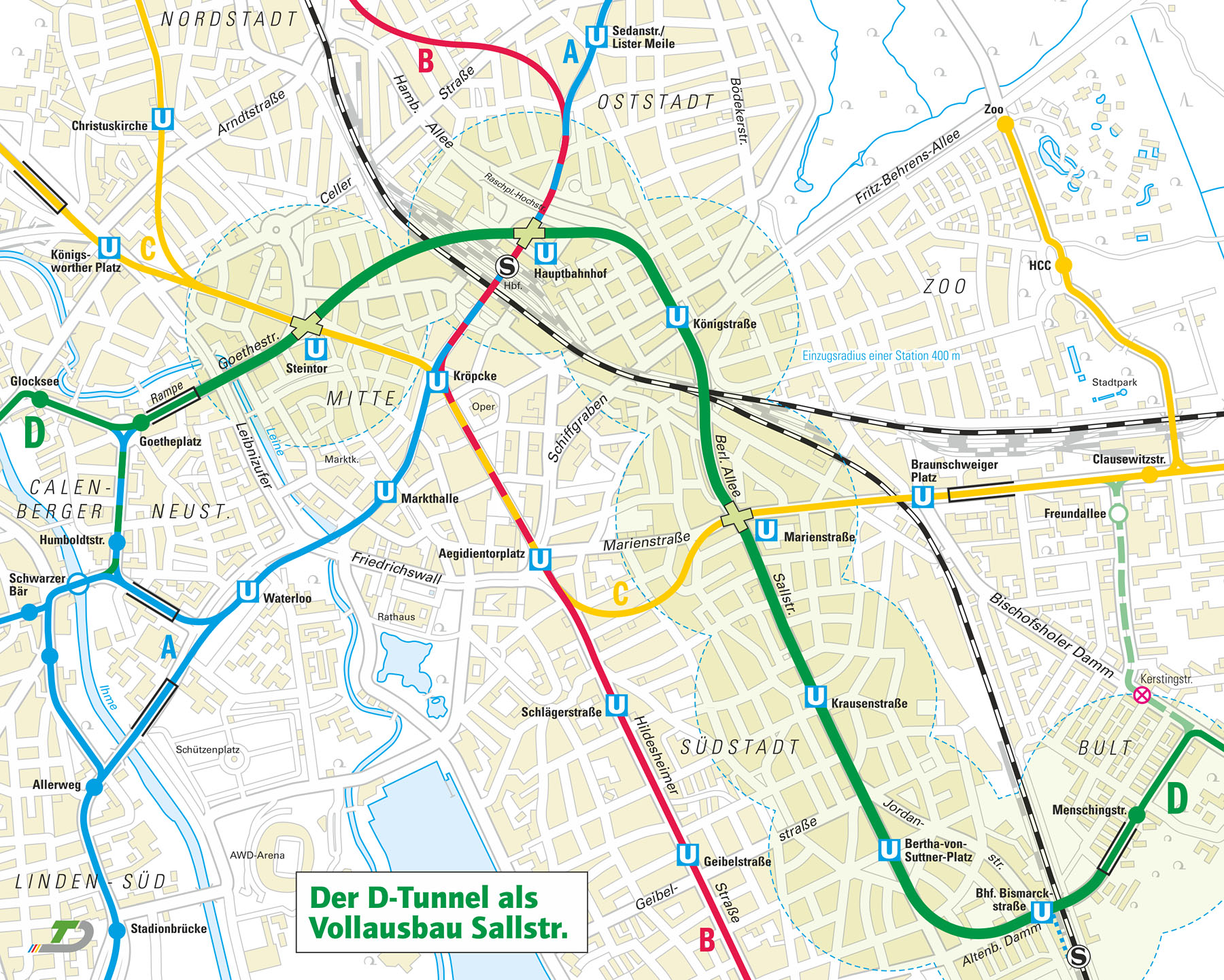 Karte des Vollausbaus des D-Tunnels in der Sallstraße