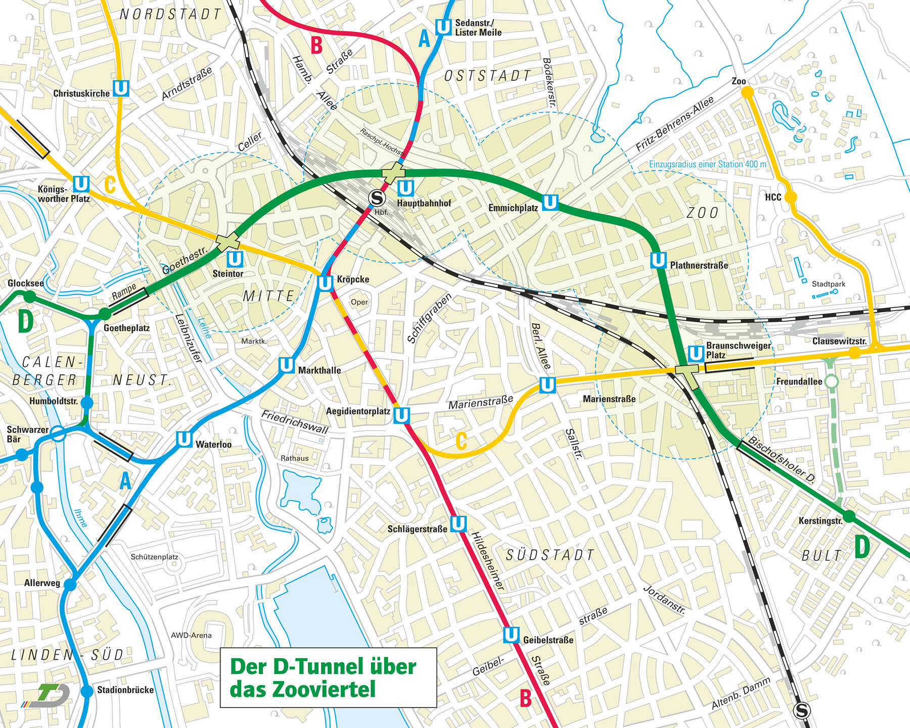 Karte eines D-Tunnels über das Zooviertel